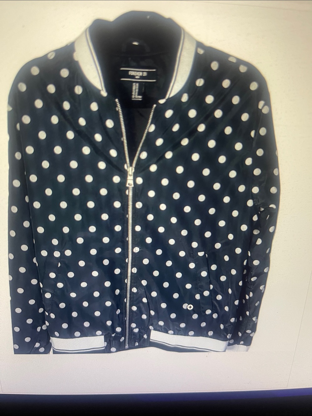 Uni-Sex Forever 21 Black and White Polka Dot Bomber Jacket Mens in Label Size M